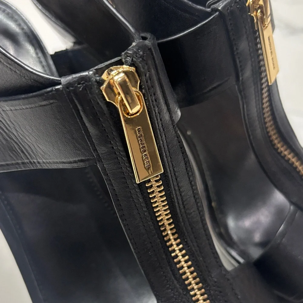 MICHAEL Michael Kors Black Platform Sandal with Gold Zip